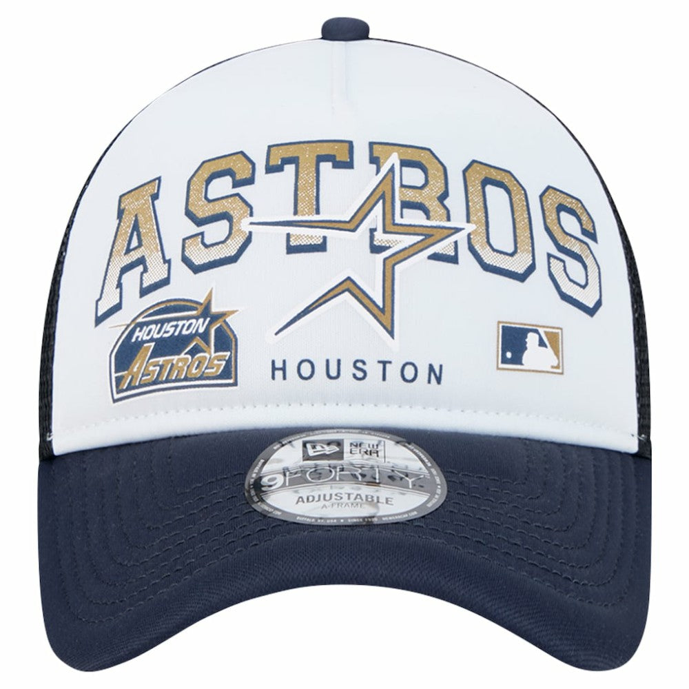 White Houston Astros New Era Retro Wordmark 9FORTY A-Frame Trucker Adjustable Hat