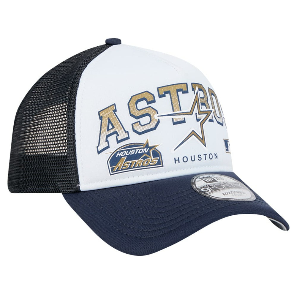 White Houston Astros New Era Retro Wordmark 9FORTY A-Frame Trucker Adjustable Hat