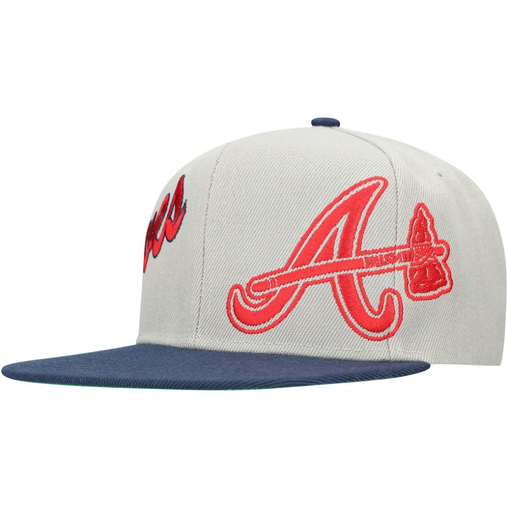 Gray/Navy Atlanta Braves Mitchell & Ness Knock Out Panel Snapback Hat