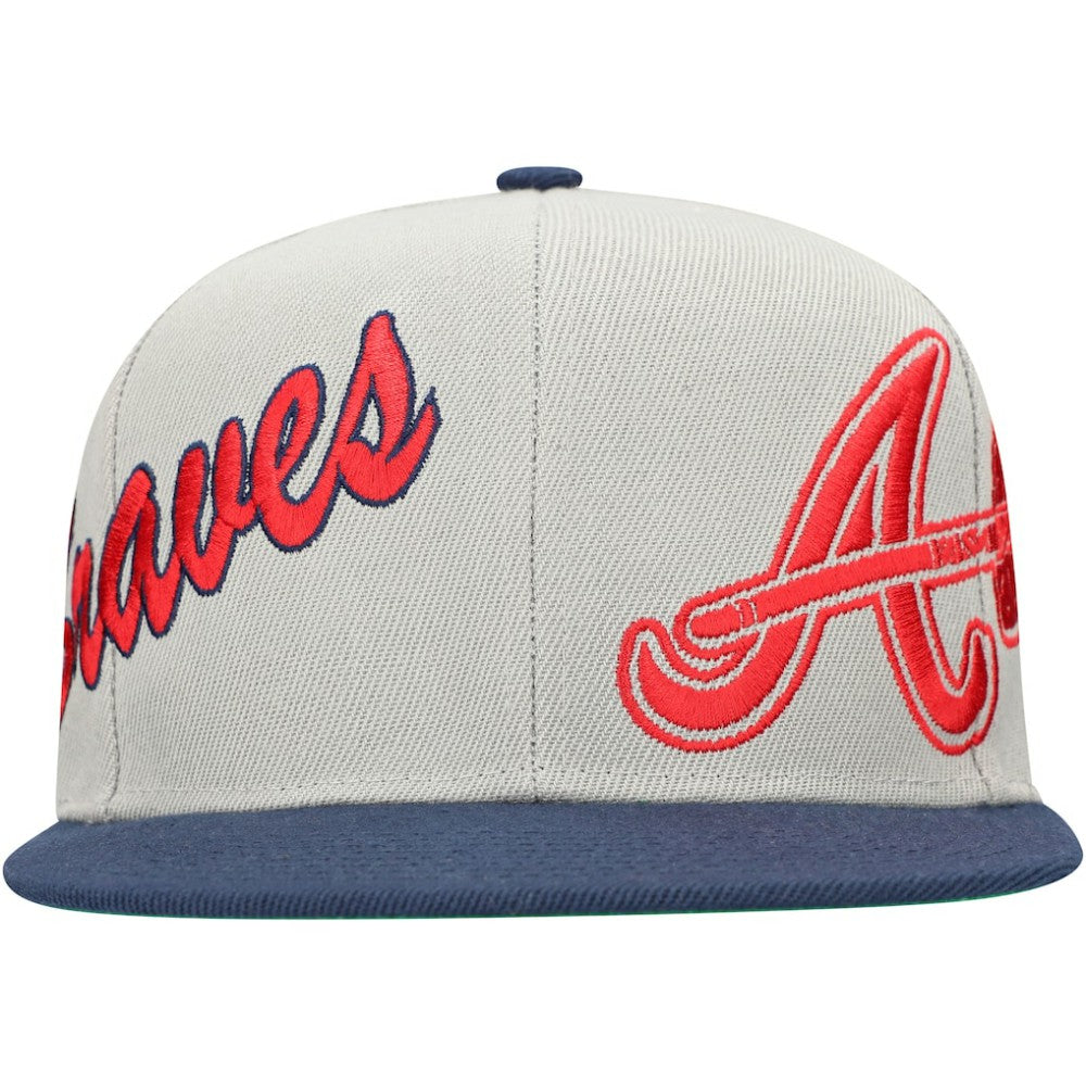 Gray/Navy Atlanta Braves Mitchell & Ness Knock Out Panel Snapback Hat