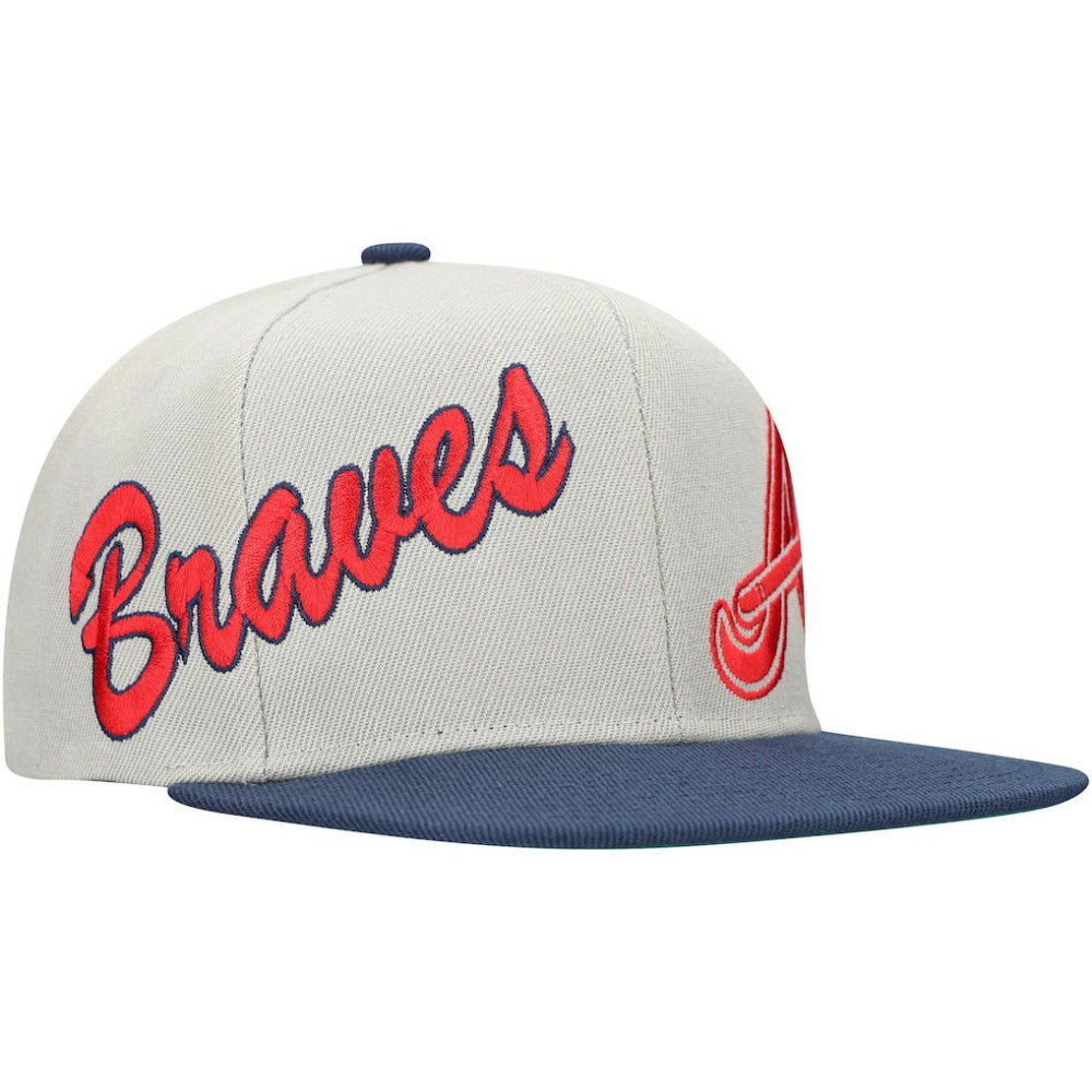 Gray/Navy Atlanta Braves Mitchell & Ness Knock Out Panel Snapback Hat