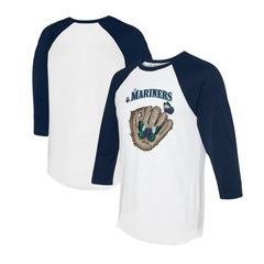 White/Navy Seattle Mariners Tiny Turnip Unisex Butterfly Glove 3/4-Sleeve Raglan T-Shirt