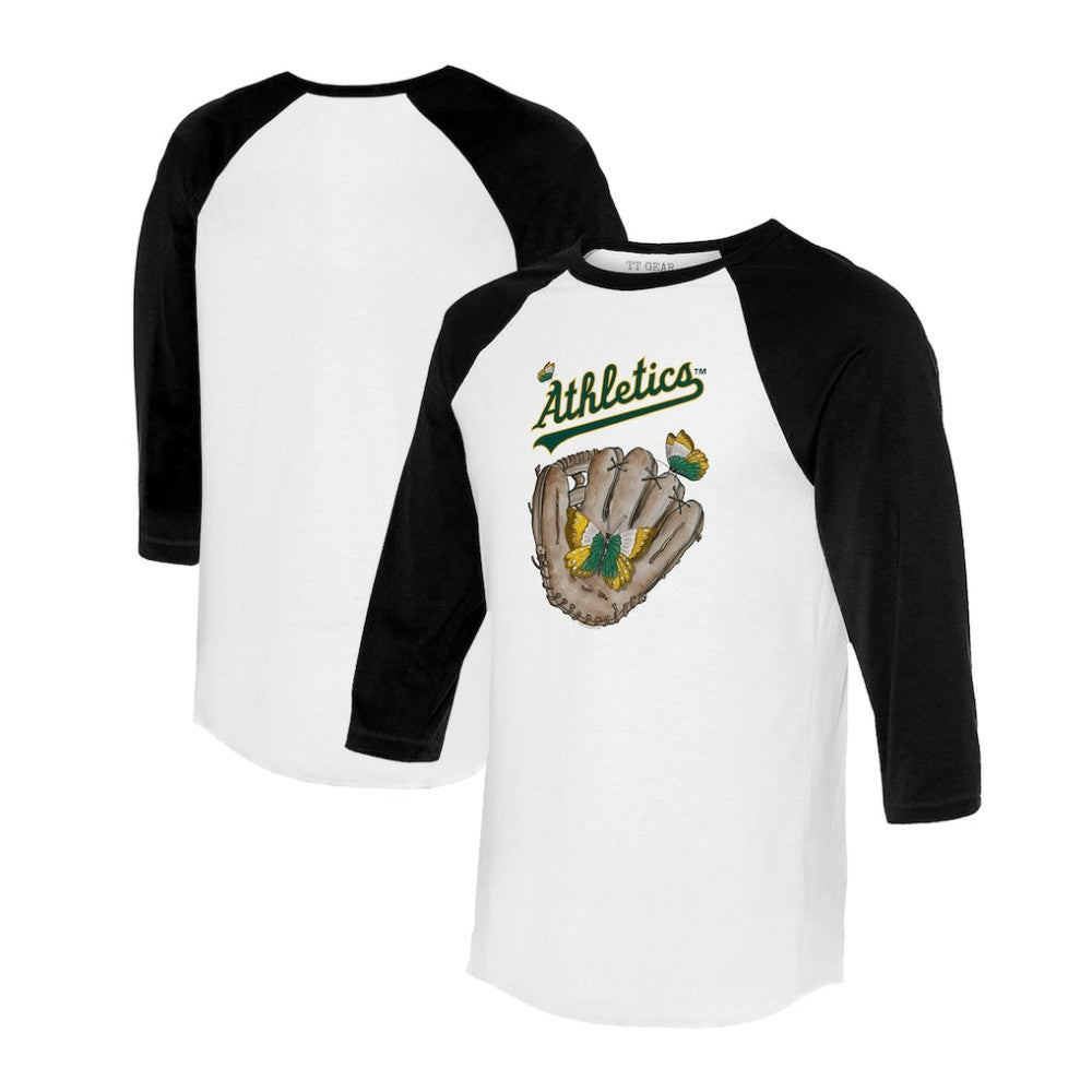 White/Black Athletics Tiny Turnip Unisex Butterfly Glove 3/4-Sleeve Raglan T-Shirt