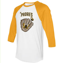White/Gold San Diego Padres Tiny Turnip Unisex Butterfly Glove 3/4-Sleeve Raglan T-Shirt