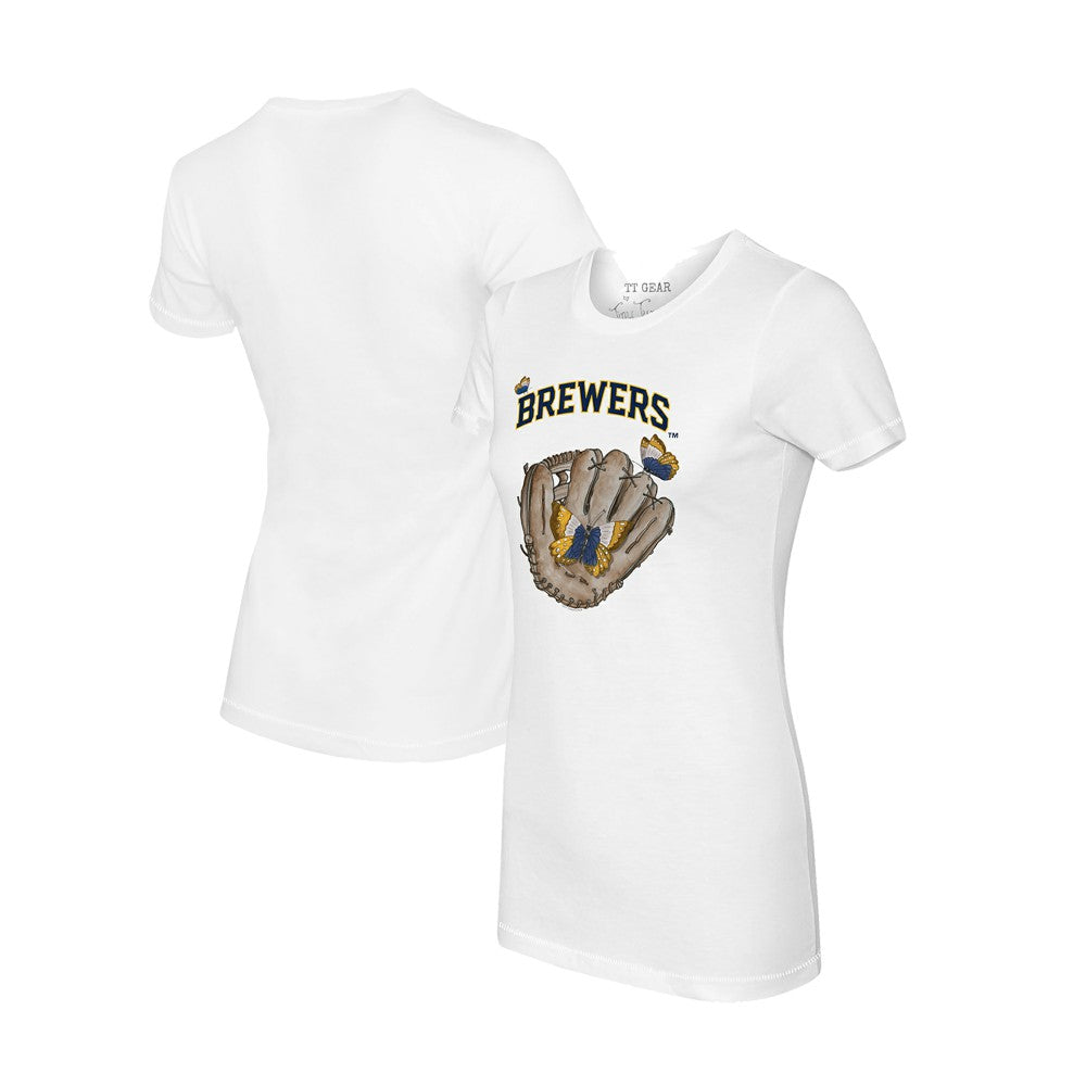 White Milwaukee Brewers Tiny Turnip Women's Butterfly Glove T-Shirt