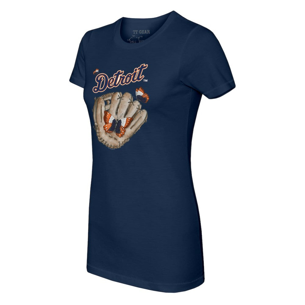 Navy Detroit Tigers Tiny Turnip Women's Butterfly Glove T-Shirt