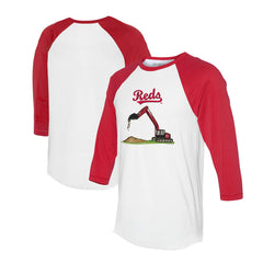 White/Red Cincinnati Reds Tiny Turnip Unisex Excavator 3/4-Sleeve Raglan T-Shirt