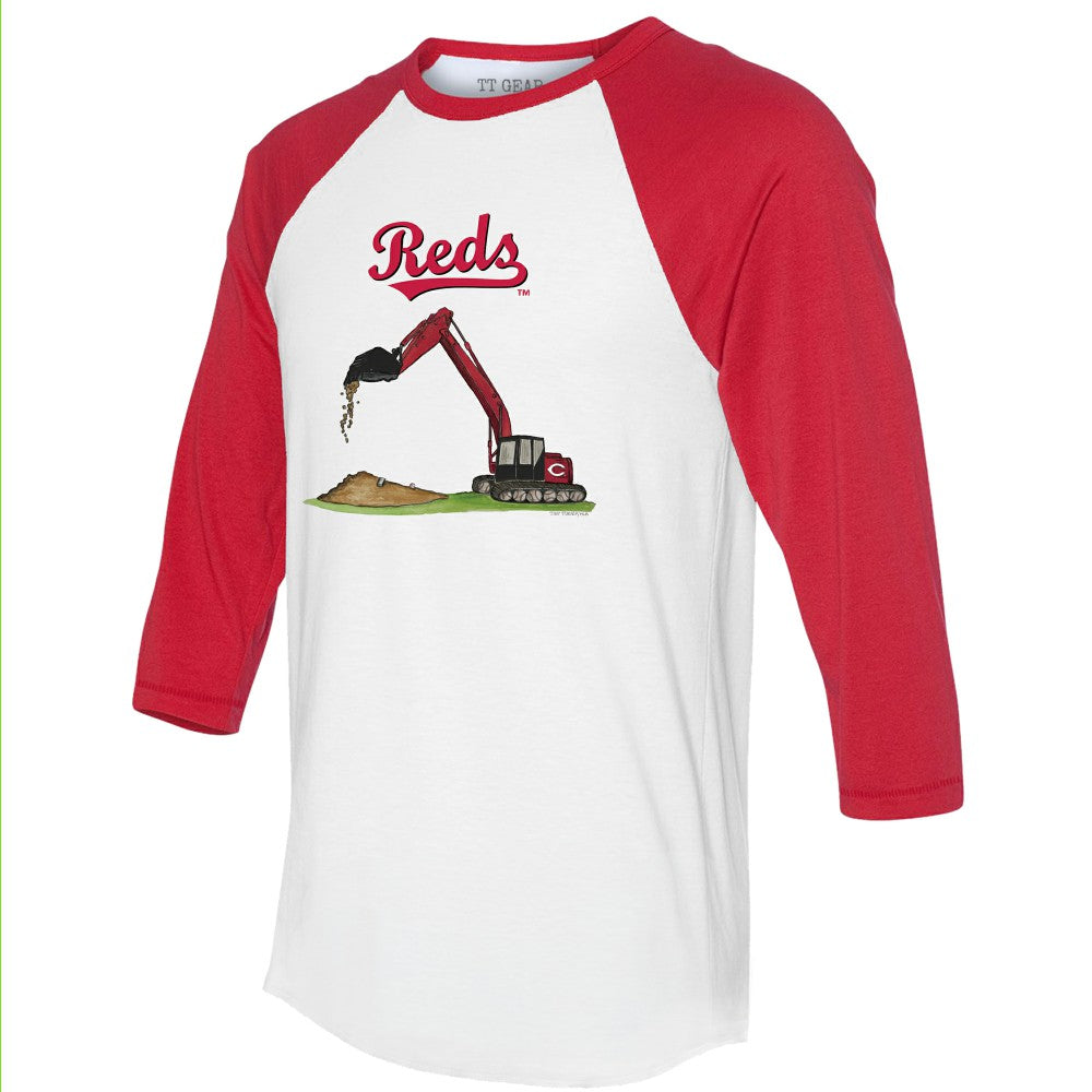 White/Red Cincinnati Reds Tiny Turnip Unisex Excavator 3/4-Sleeve Raglan T-Shirt