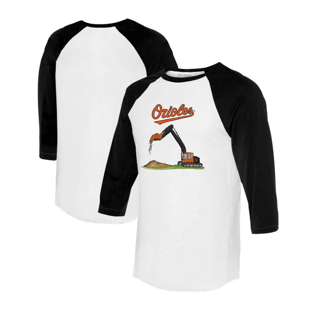 White/Black Baltimore Orioles Tiny Turnip Unisex Excavator 3/4-Sleeve Raglan T-Shirt