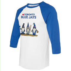 White/Royal Toronto Blue Jays Tiny Turnip Unisex Gnomes 3/4-Sleeve Raglan T-Shirt