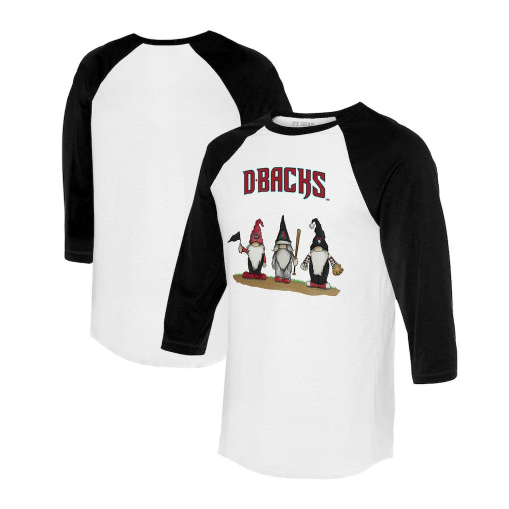 White/Black Arizona Diamondbacks Tiny Turnip Unisex Gnomes 3/4-Sleeve Raglan T-Shirt