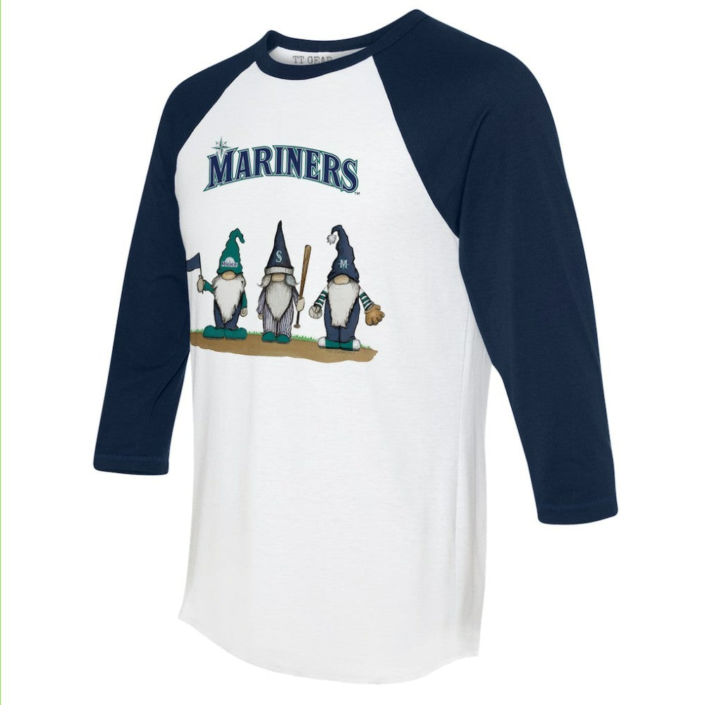 White/Navy Seattle Mariners Tiny Turnip Unisex Gnomes 3/4-Sleeve Raglan T-Shirt