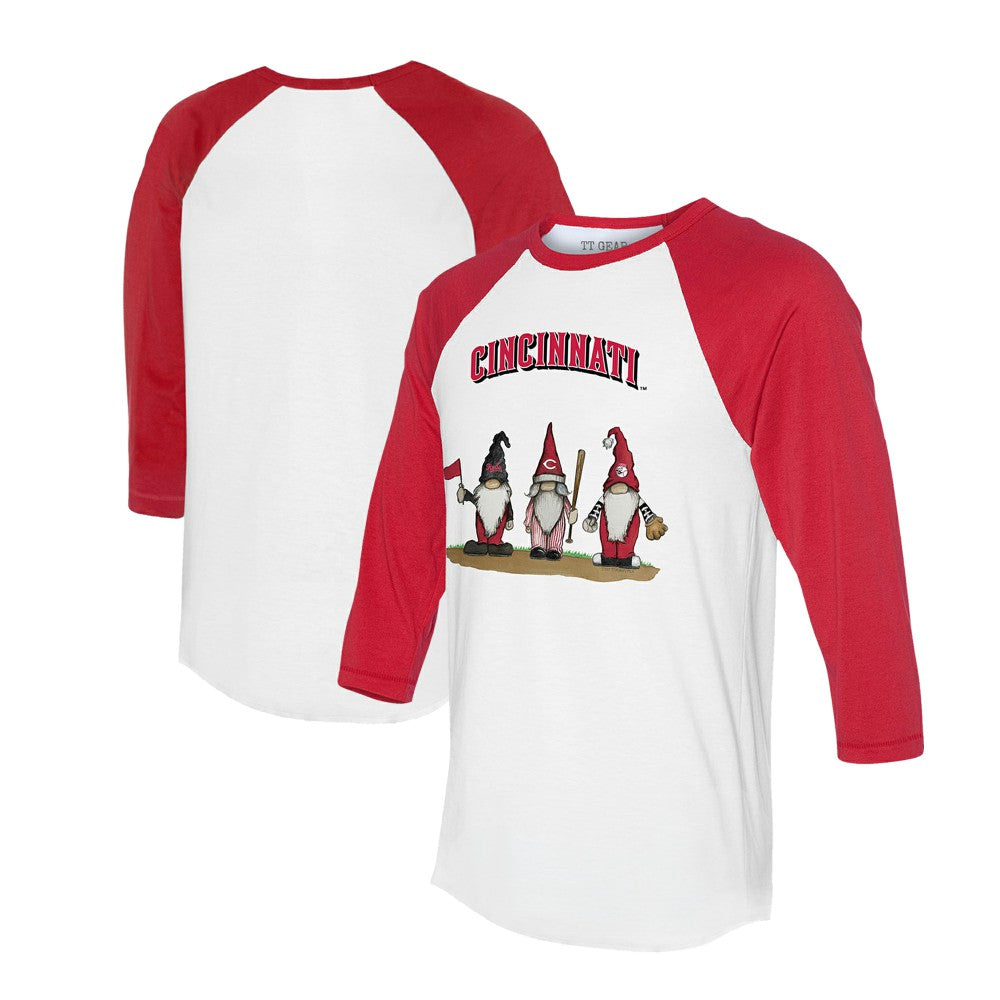 White/Red Cincinnati Reds Tiny Turnip Unisex Gnomes 3/4-Sleeve Raglan T-Shirt