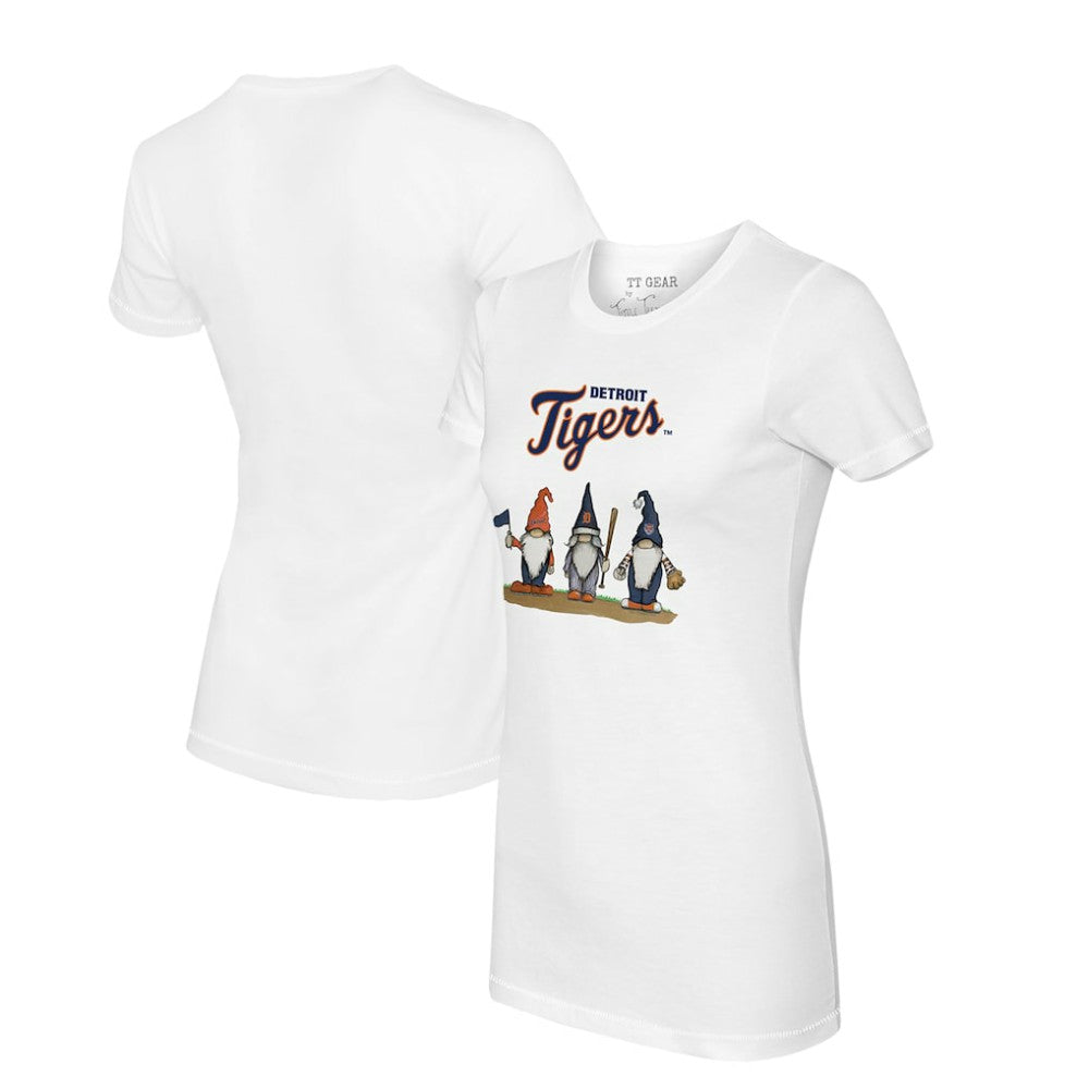 White Detroit Tigers Tiny Turnip Women's Gnomes T-Shirt
