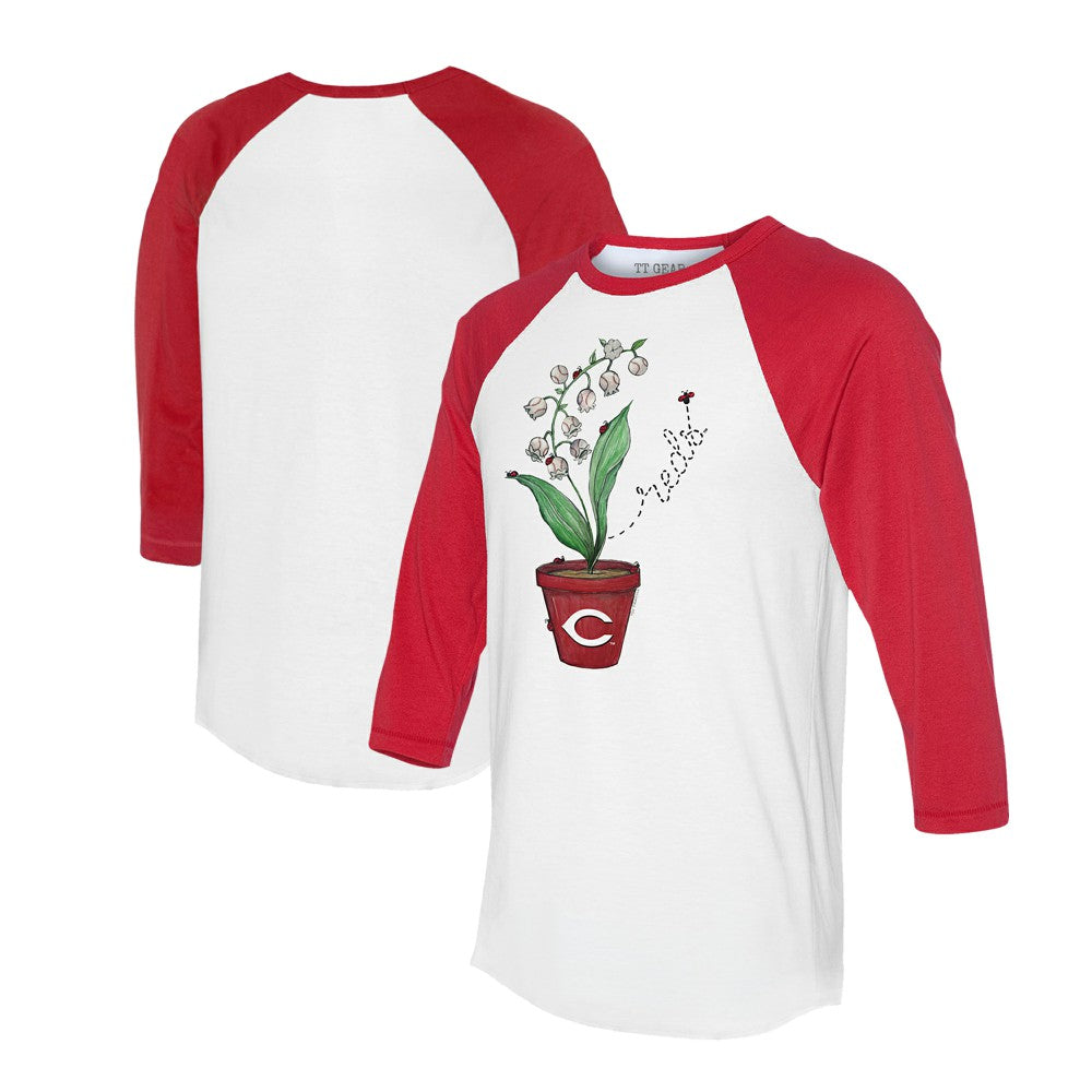 White/Red Cincinnati Reds Tiny Turnip Unisex Lilies & Ladybugs 3/4-Sleeve Raglan T-Shirt