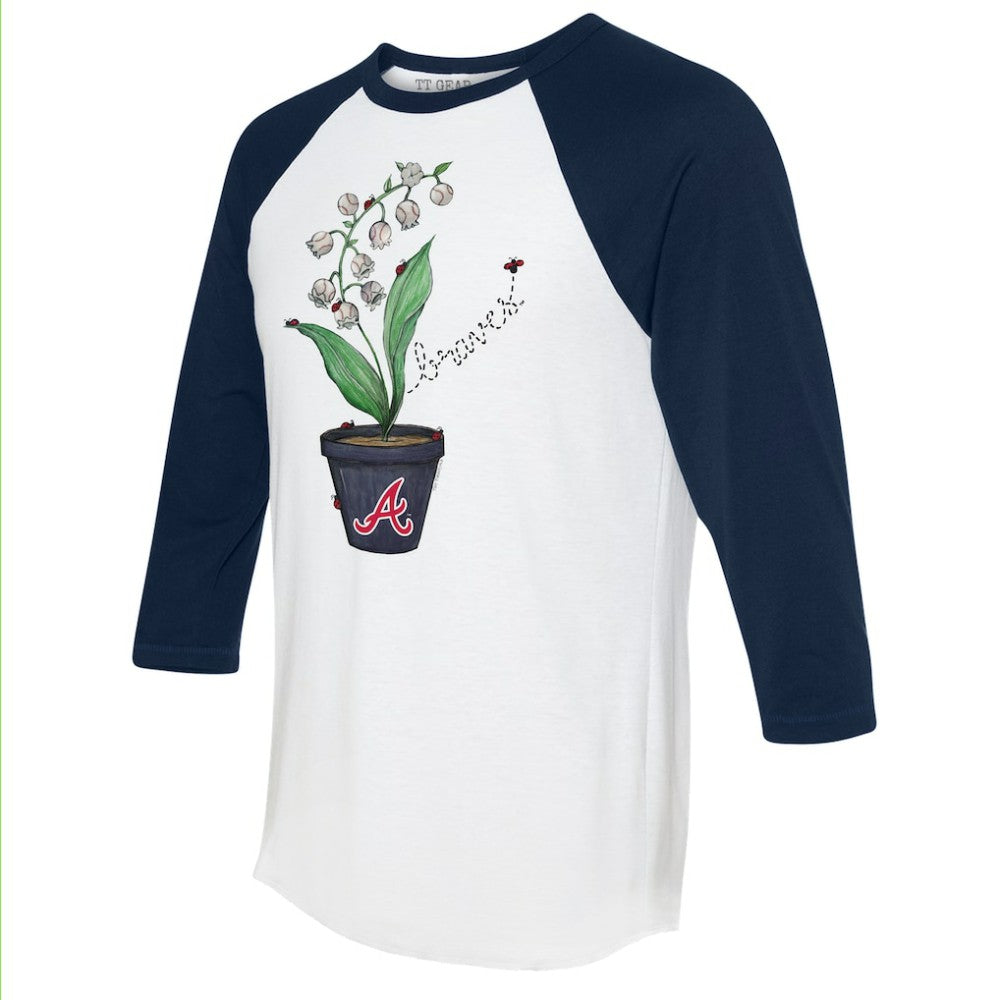 White/Navy Atlanta Braves Tiny Turnip Unisex Lilies & Ladybugs 3/4-Sleeve Raglan T-Shirt