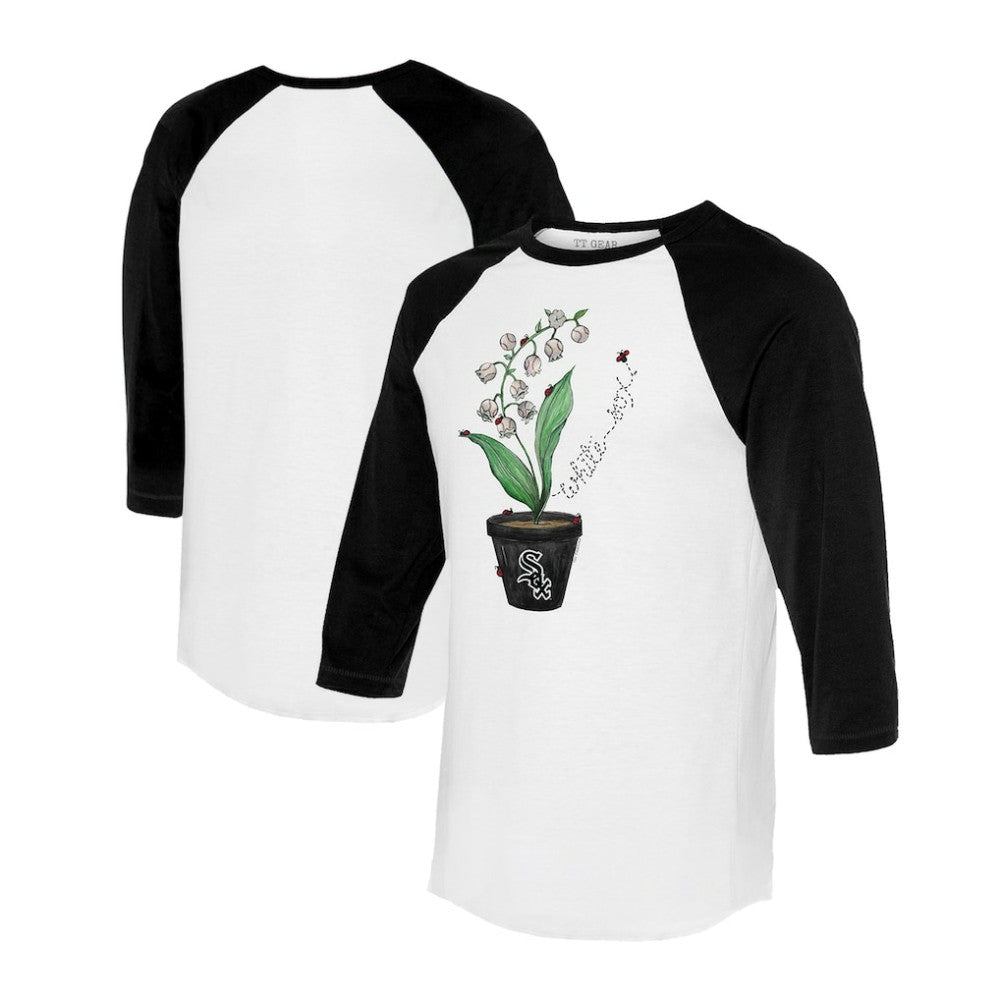 White/Black Chicago White Sox Tiny Turnip Unisex Lilies & Ladybugs 3/4-Sleeve Raglan T-Shirt
