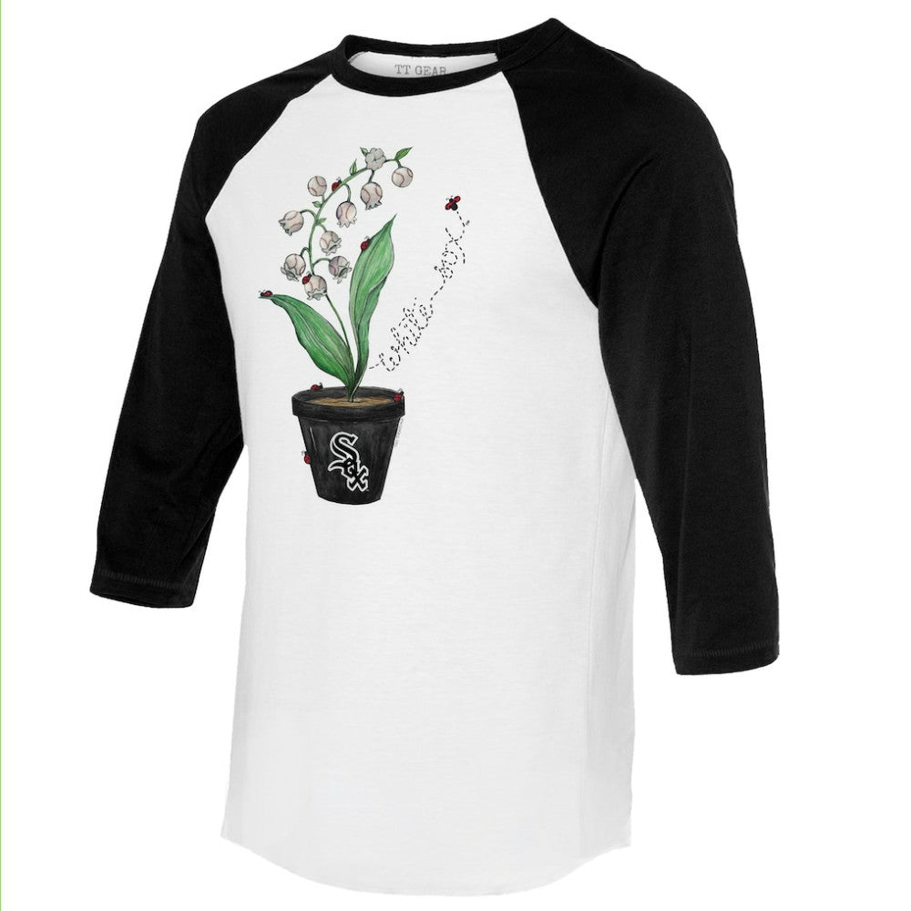 White/Black Chicago White Sox Tiny Turnip Unisex Lilies & Ladybugs 3/4-Sleeve Raglan T-Shirt
