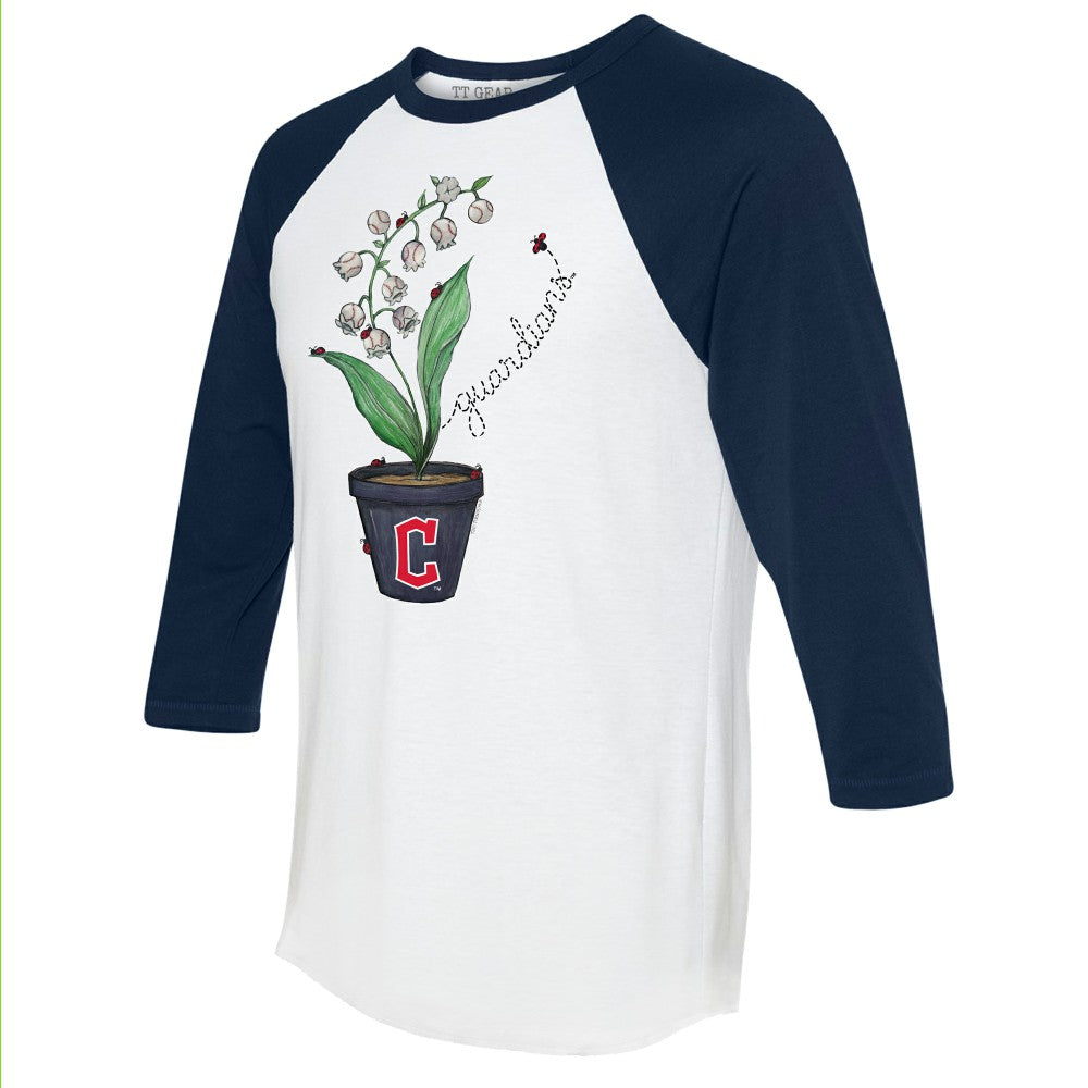 White/Navy Cleveland Guardians Tiny Turnip Unisex Lilies & Ladybugs 3/4-Sleeve Raglan T-Shirt