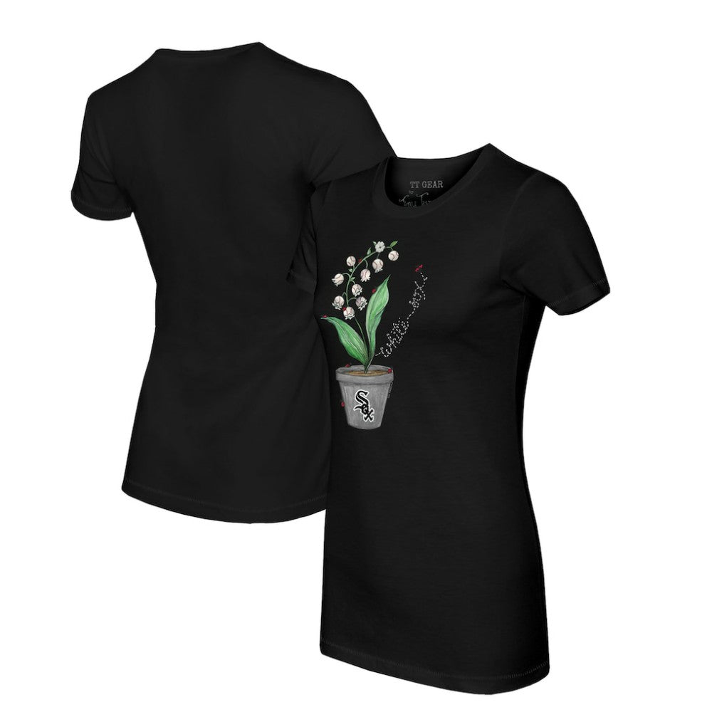 Black Chicago White Sox Tiny Turnip Women's Lilies & Ladybugs T-Shirt