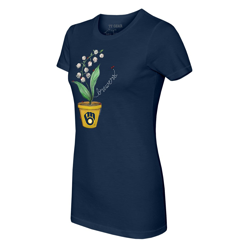 Navy Milwaukee Brewers Tiny Turnip Women's Lilies & Ladybugs T-Shirt