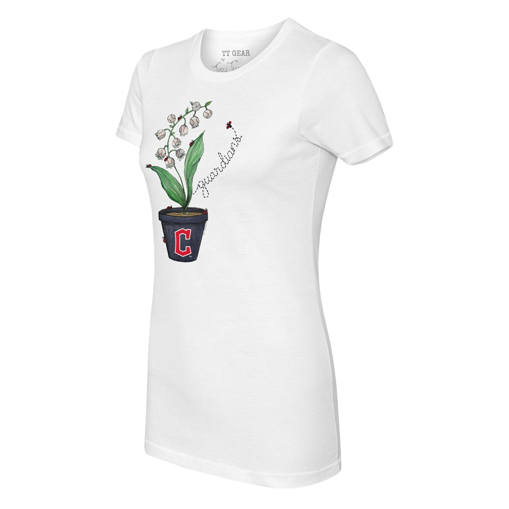 White Cleveland Guardians Tiny Turnip Women's Lilies & Ladybugs T-Shirt