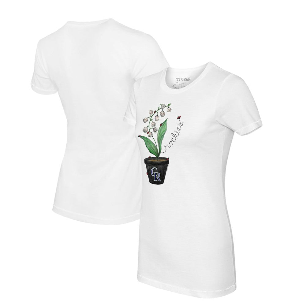 White Colorado Rockies Tiny Turnip Women's Lilies & Ladybugs T-Shirt