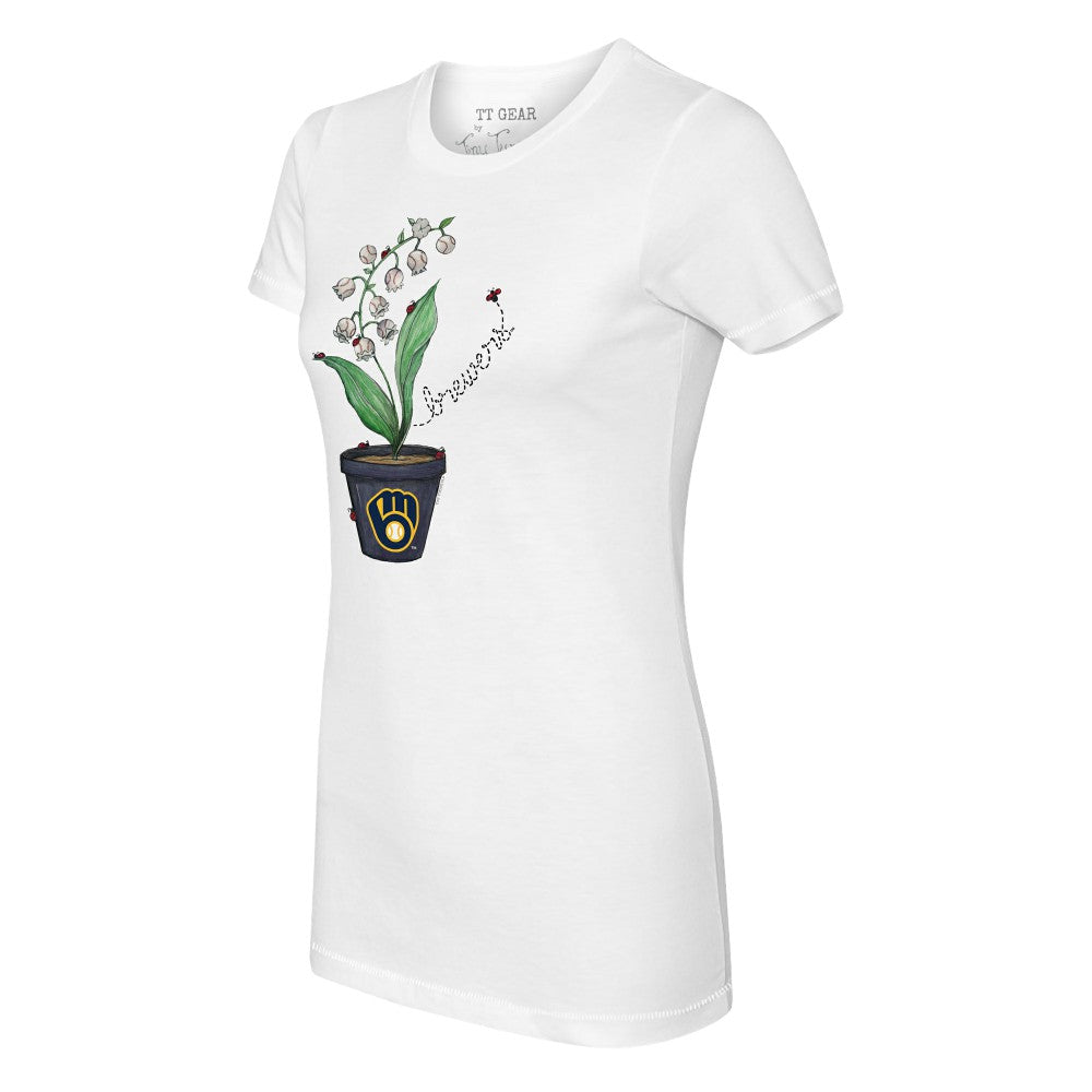 White Milwaukee Brewers Tiny Turnip Women's Lilies & Ladybugs T-Shirt