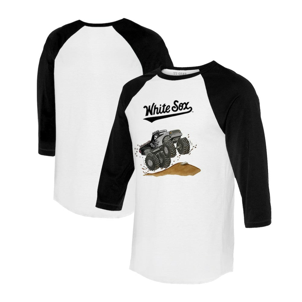 White/Black Chicago White Sox Tiny Turnip Unisex Monster Truck 3/4-Sleeve Raglan T-Shirt
