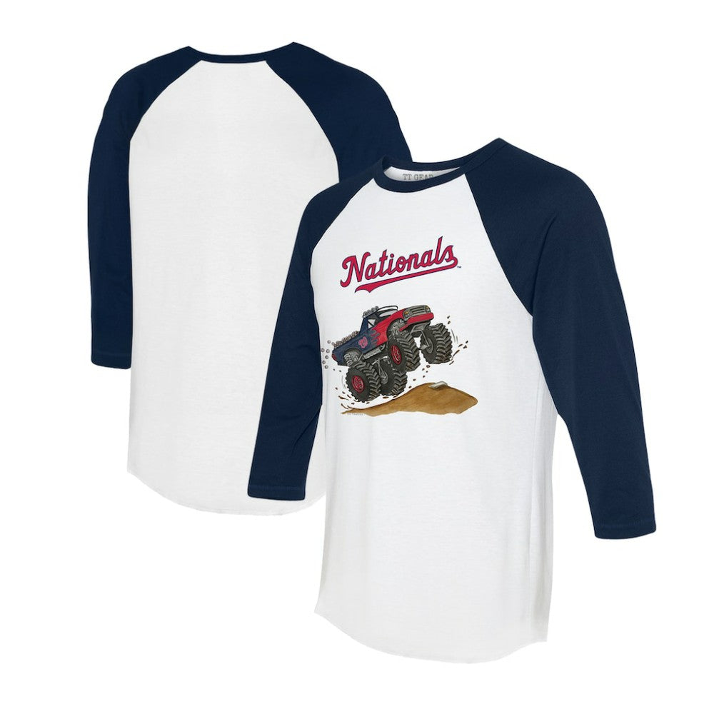 White/Navy Washington Nationals Tiny Turnip Unisex Monster Truck 3/4-Sleeve Raglan T-Shirt