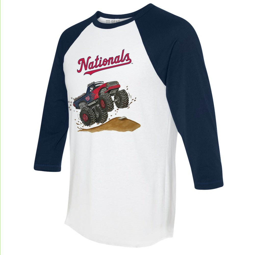 White/Navy Washington Nationals Tiny Turnip Unisex Monster Truck 3/4-Sleeve Raglan T-Shirt