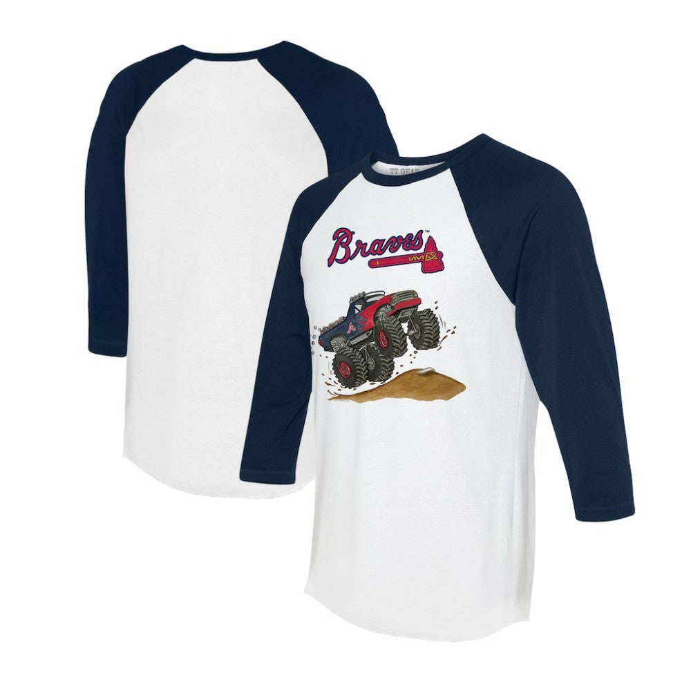 White/Navy Atlanta Braves Tiny Turnip Unisex Monster Truck 3/4-Sleeve Raglan T-Shirt