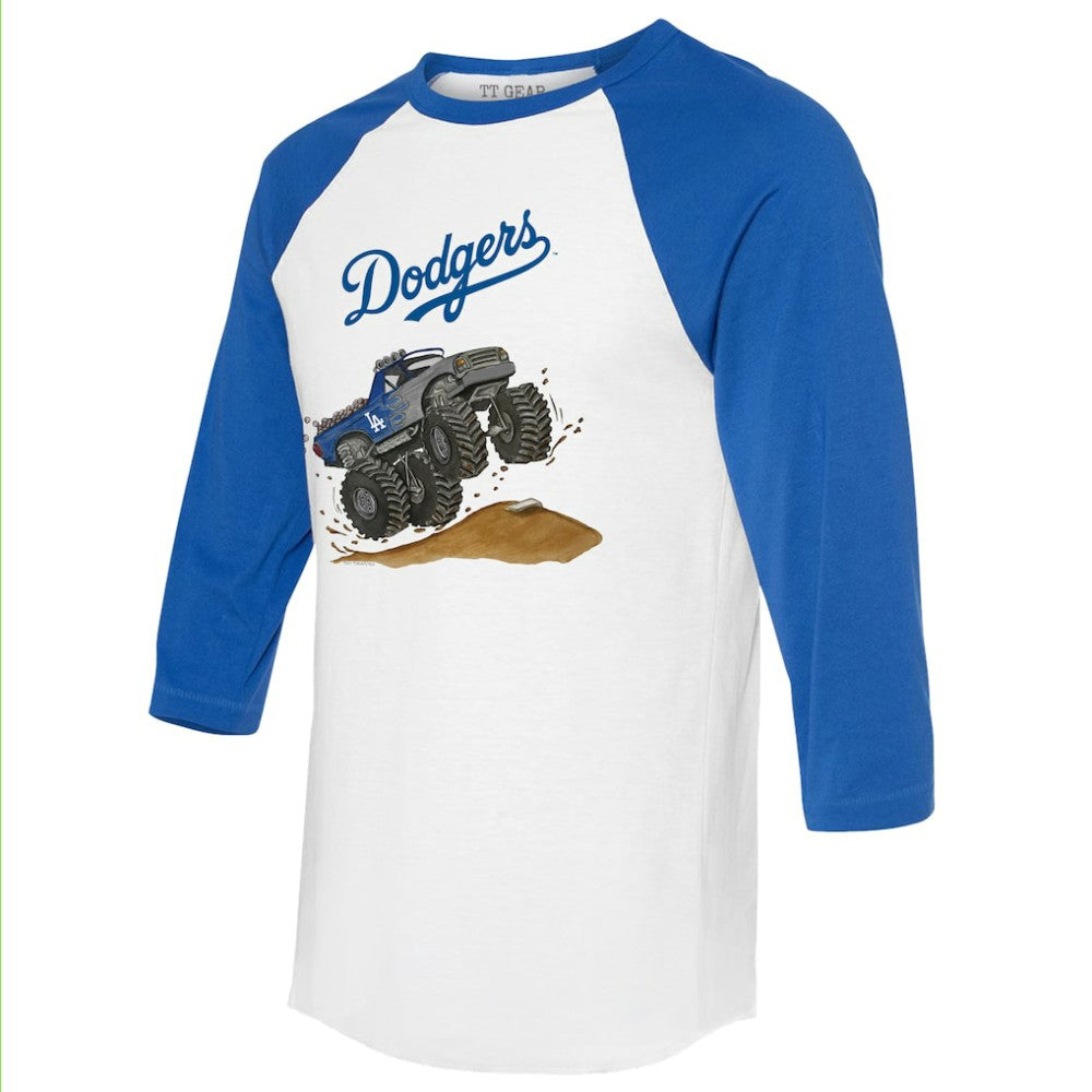 White/Royal Los Angeles Dodgers Tiny Turnip Unisex Monster Truck 3/4-Sleeve Raglan T-Shirt