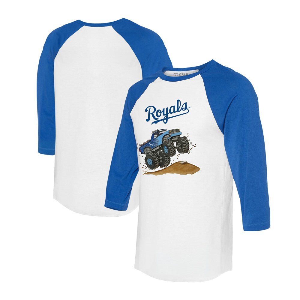 White/Royal Kansas City Royals Tiny Turnip Unisex Monster Truck 3/4-Sleeve Raglan T-Shirt