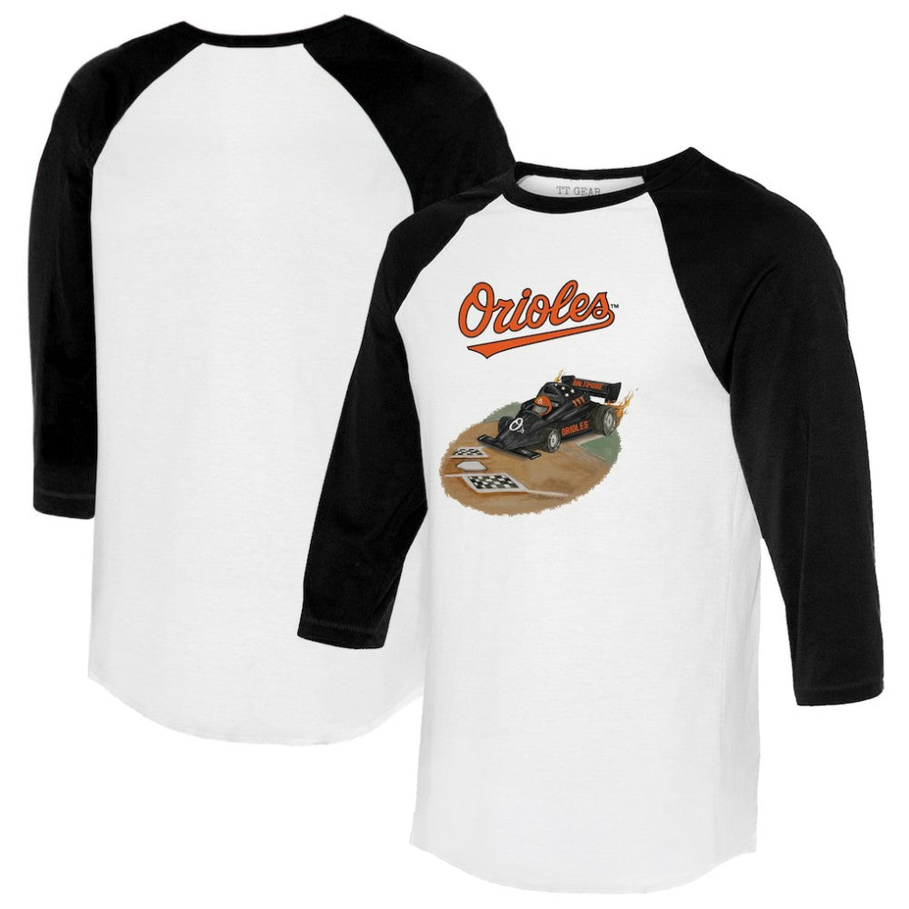 White/Black Baltimore Orioles Tiny Turnip Unisex Race Car 3/4-Sleeve Raglan T-Shirt