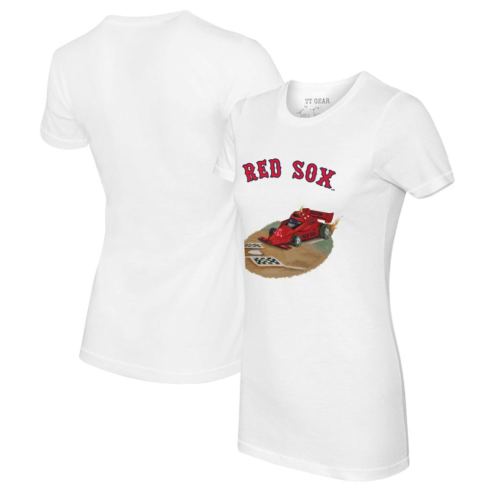White Boston Red Sox Tiny Turnip Women's Race Car T-Shirt