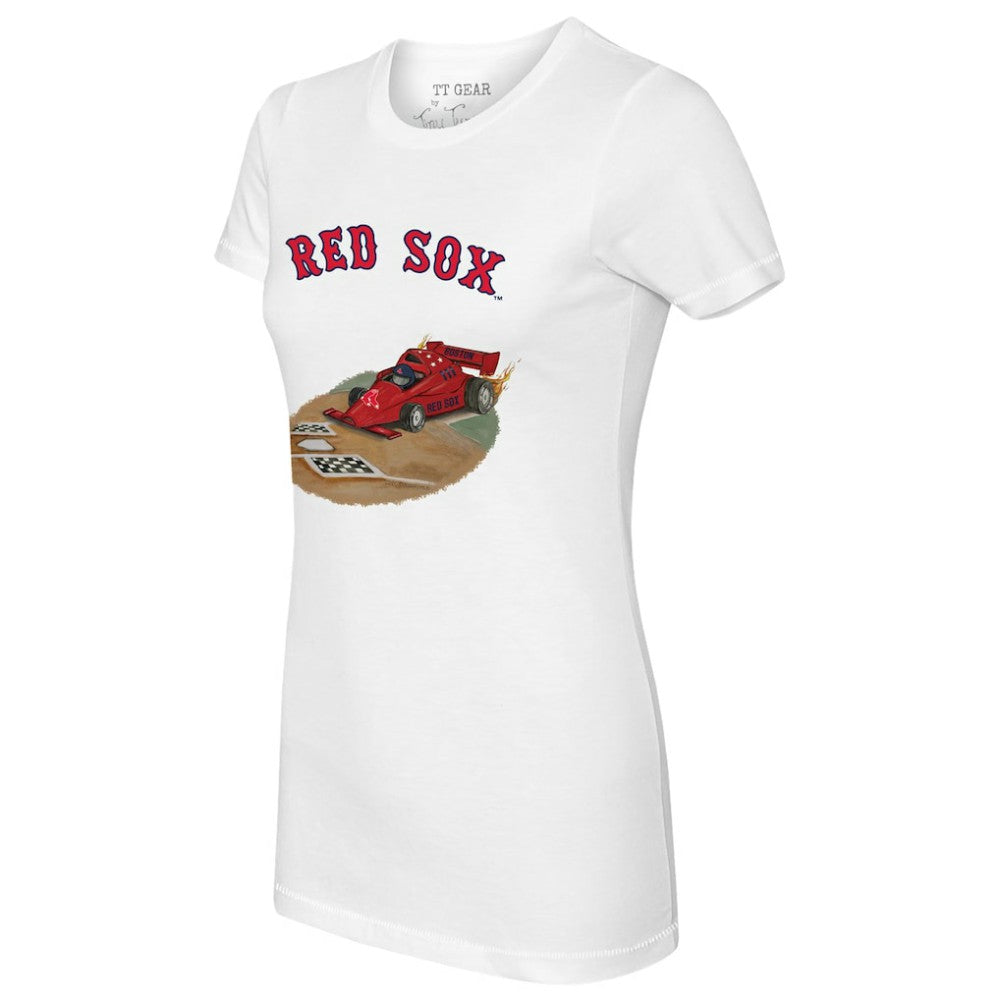 White Boston Red Sox Tiny Turnip Women's Race Car T-Shirt