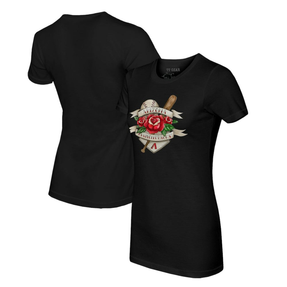 Black Arizona Diamondbacks Tiny Turnip Women's Tattoo Rose T-Shirt