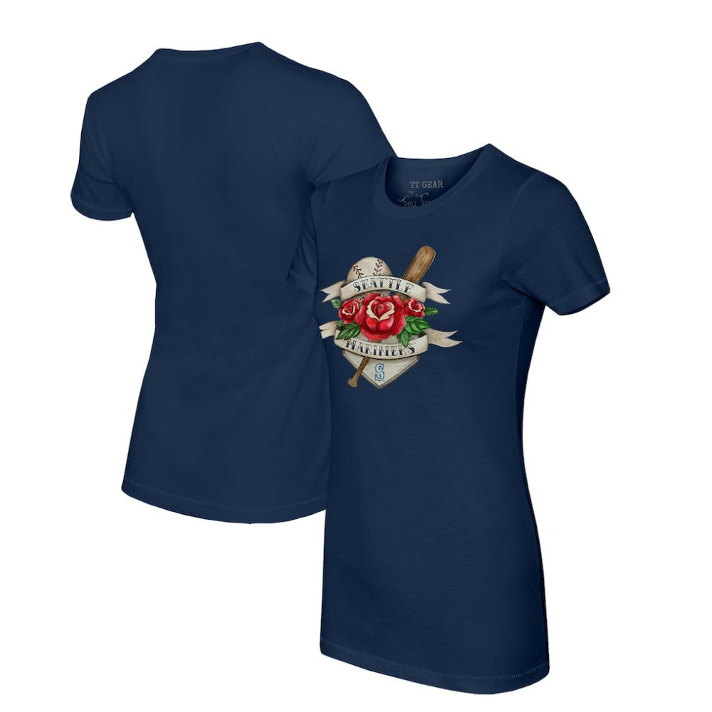 Navy Seattle Mariners Tiny Turnip Women's Tattoo Rose T-Shirt