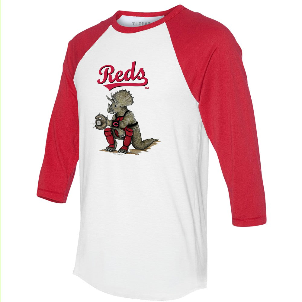 White/Red Cincinnati Reds Tiny Turnip Unisex Triceratops 3/4-Sleeve Raglan T-Shirt