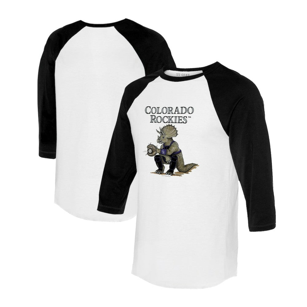 White/Black Colorado Rockies Tiny Turnip Unisex Triceratops 3/4-Sleeve Raglan T-Shirt