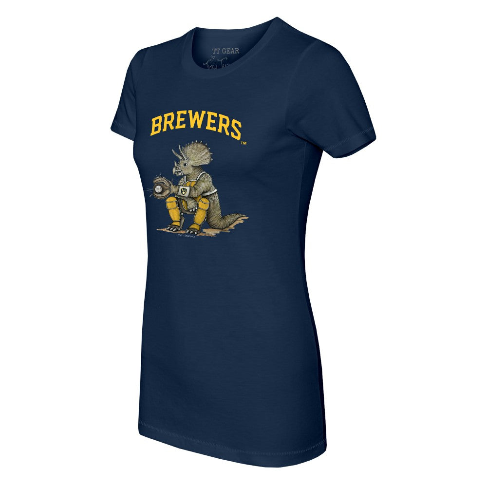 Navy Milwaukee Brewers Tiny Turnip Women's Triceratops T-Shirt