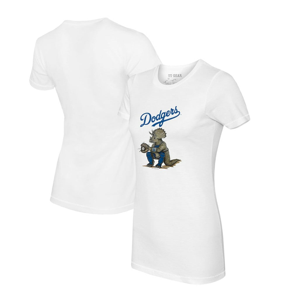 White Los Angeles Dodgers Tiny Turnip Women's Triceratops T-Shirt