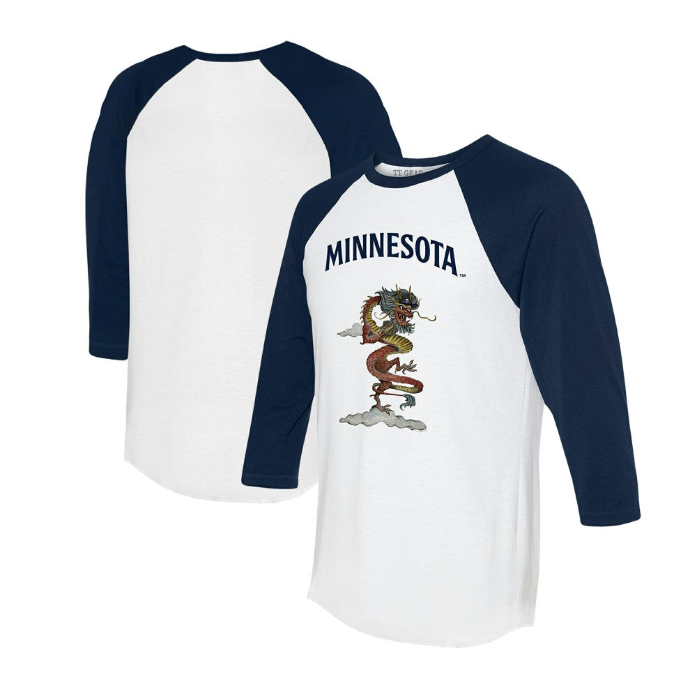 White/Navy Minnesota Twins Tiny Turnip Unisex 2024 Year of the Dragon 3/4-Sleeve Raglan T-Shirt