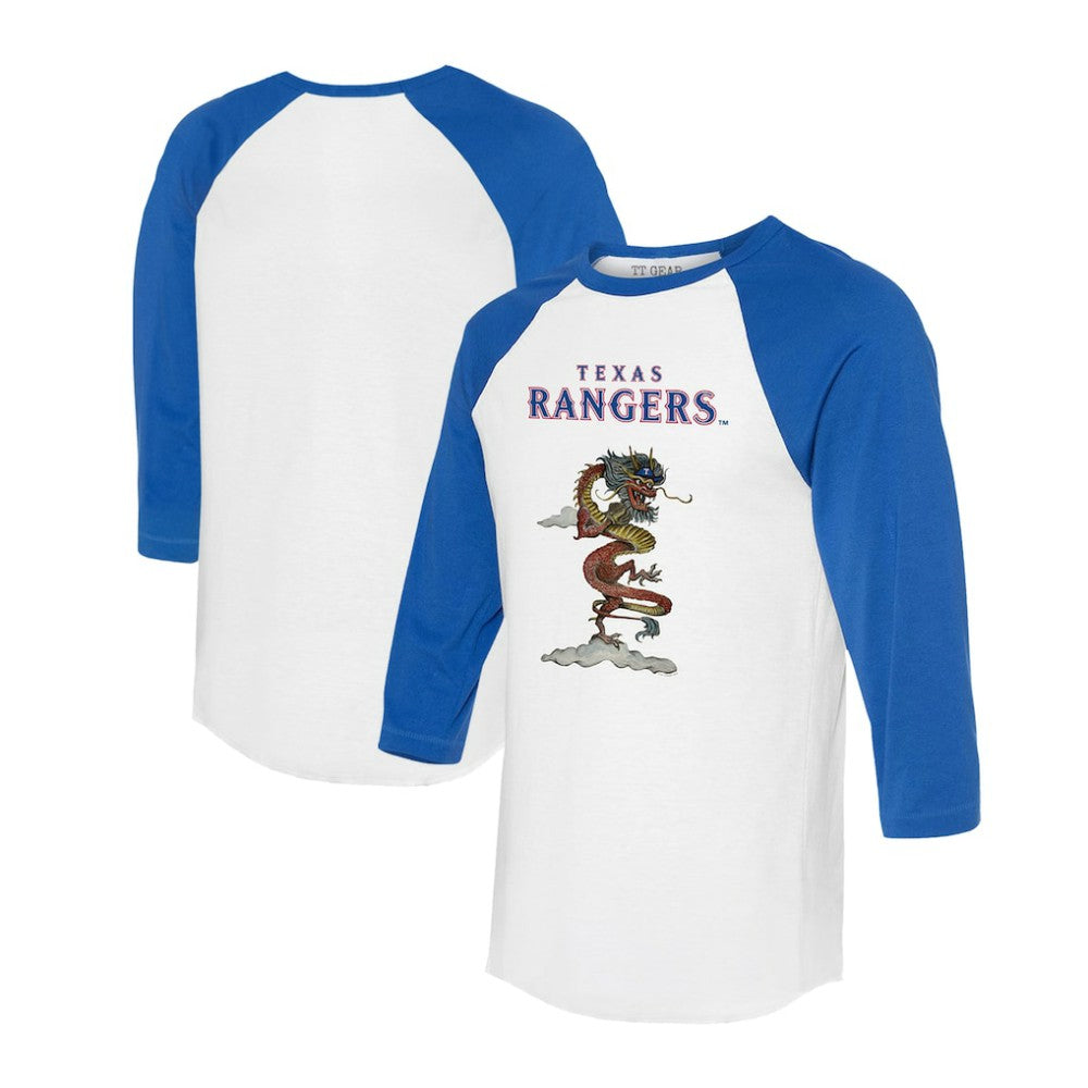 White/Royal Texas Rangers Tiny Turnip Unisex 2024 Year of the Dragon 3/4-Sleeve Raglan T-Shirt