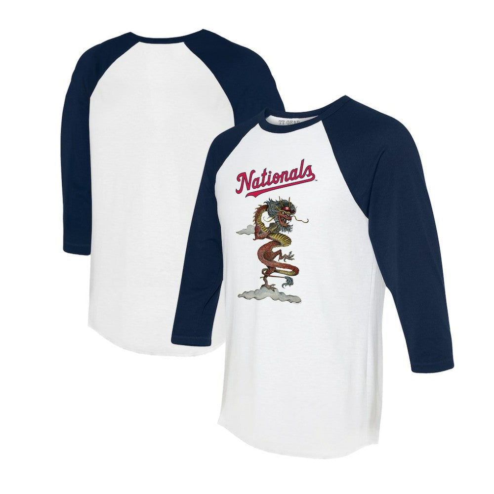 White/Navy Washington Nationals Tiny Turnip Unisex 2024 Year of the Dragon 3/4-Sleeve Raglan T-Shirt