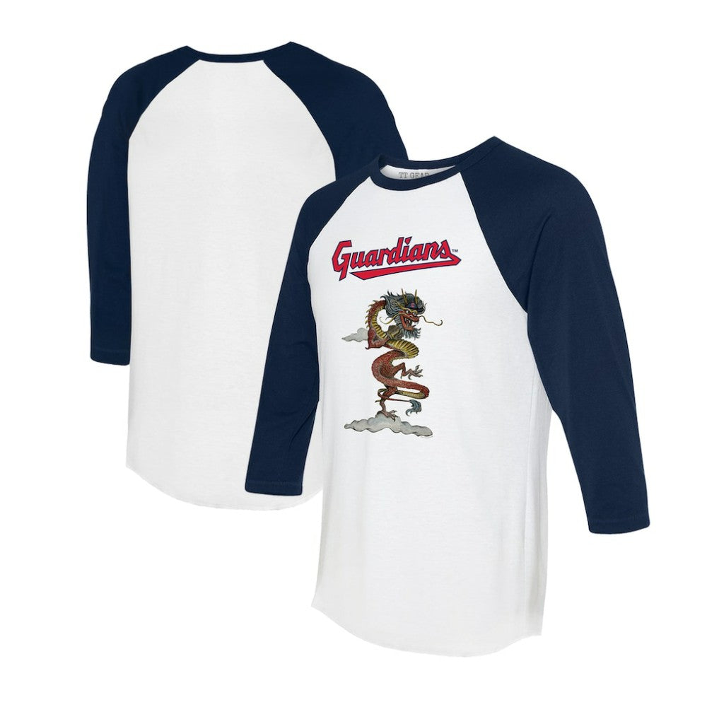 White/Navy Cleveland Guardians Tiny Turnip Unisex 2024 Year of the Dragon 3/4-Sleeve Raglan T-Shirt
