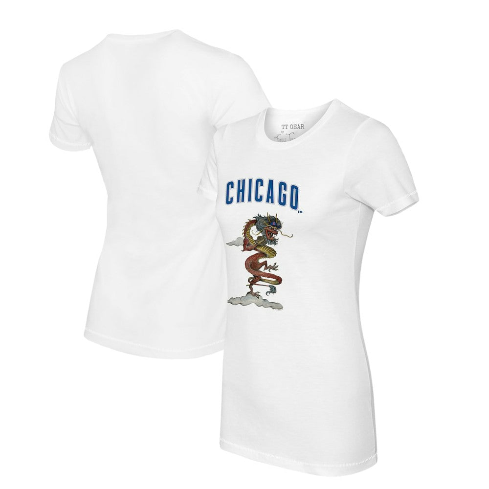White Chicago Cubs Tiny Turnip Women's 2024 Year of the Dragon T-Shirt