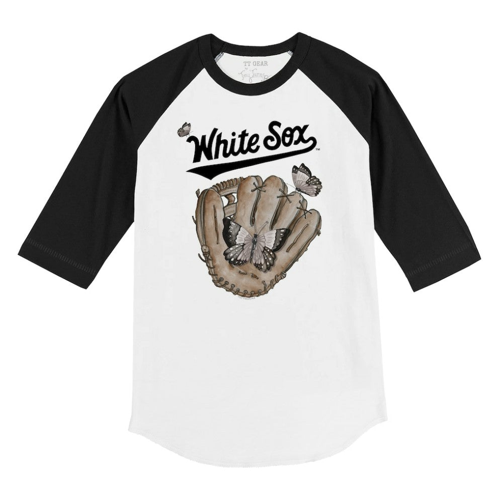 White/Black Chicago White Sox Tiny Turnip Youth Butterfly Glove 3/4-Sleeve Raglan T-Shirt