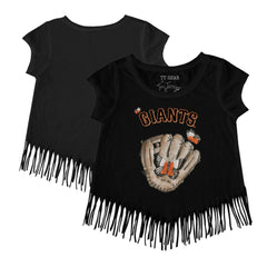 Black San Francisco Giants Tiny Turnip Girls Youth Butterfly Glove Fringe T-Shirt